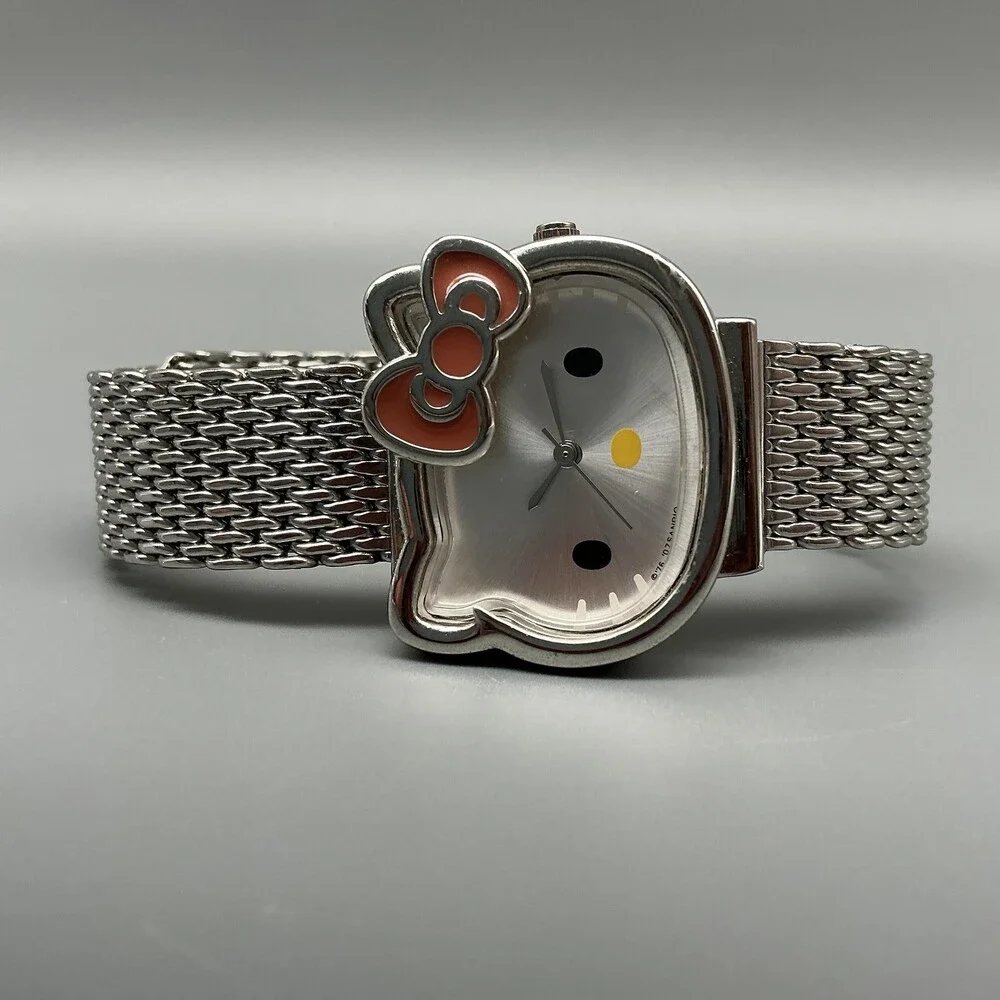 Sanrio Hello Kitty HK685D Womens Watch 31mm Silver Dial Mesh Bow New Battery